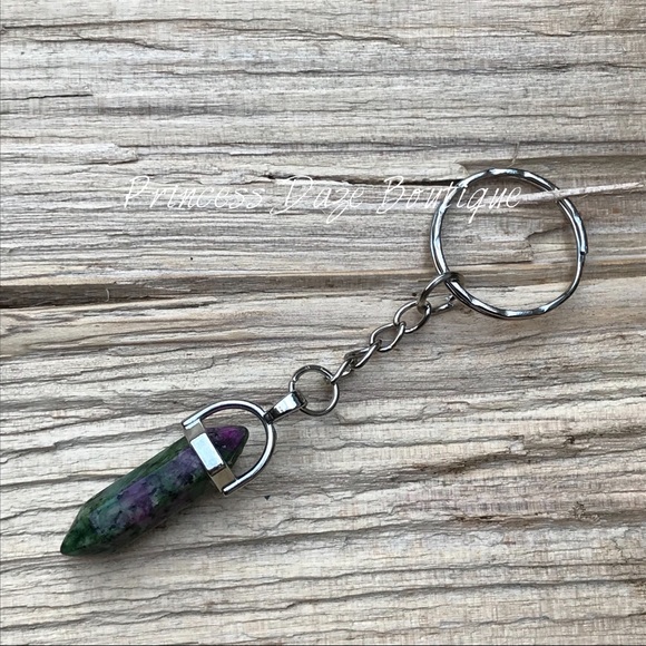 Ruby‎ Zoisite Natural Stone Pendant Keychain - Picture 1 of 1